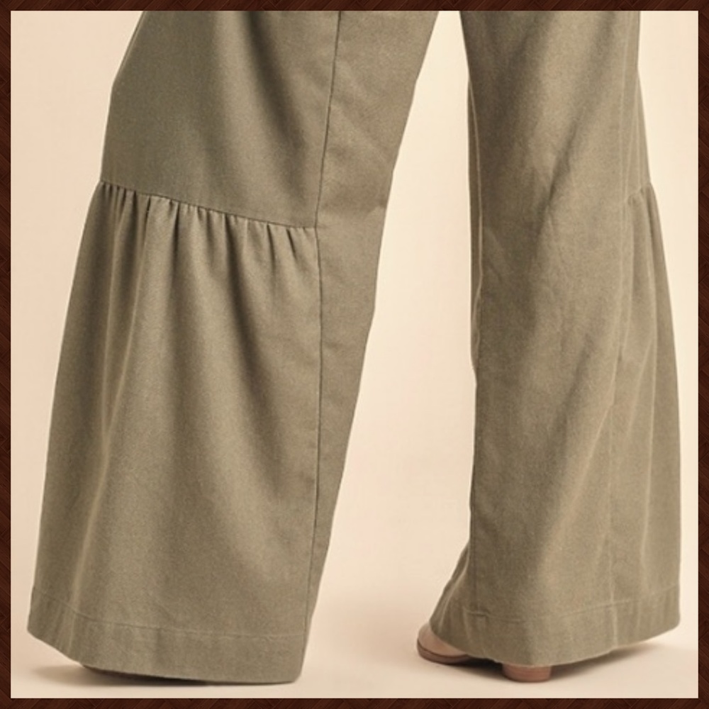 UMGEE Side Tiered Wide Flared Leg Pants Elasticized Waist, Drawstring & Pockets - Picture 10 of 16